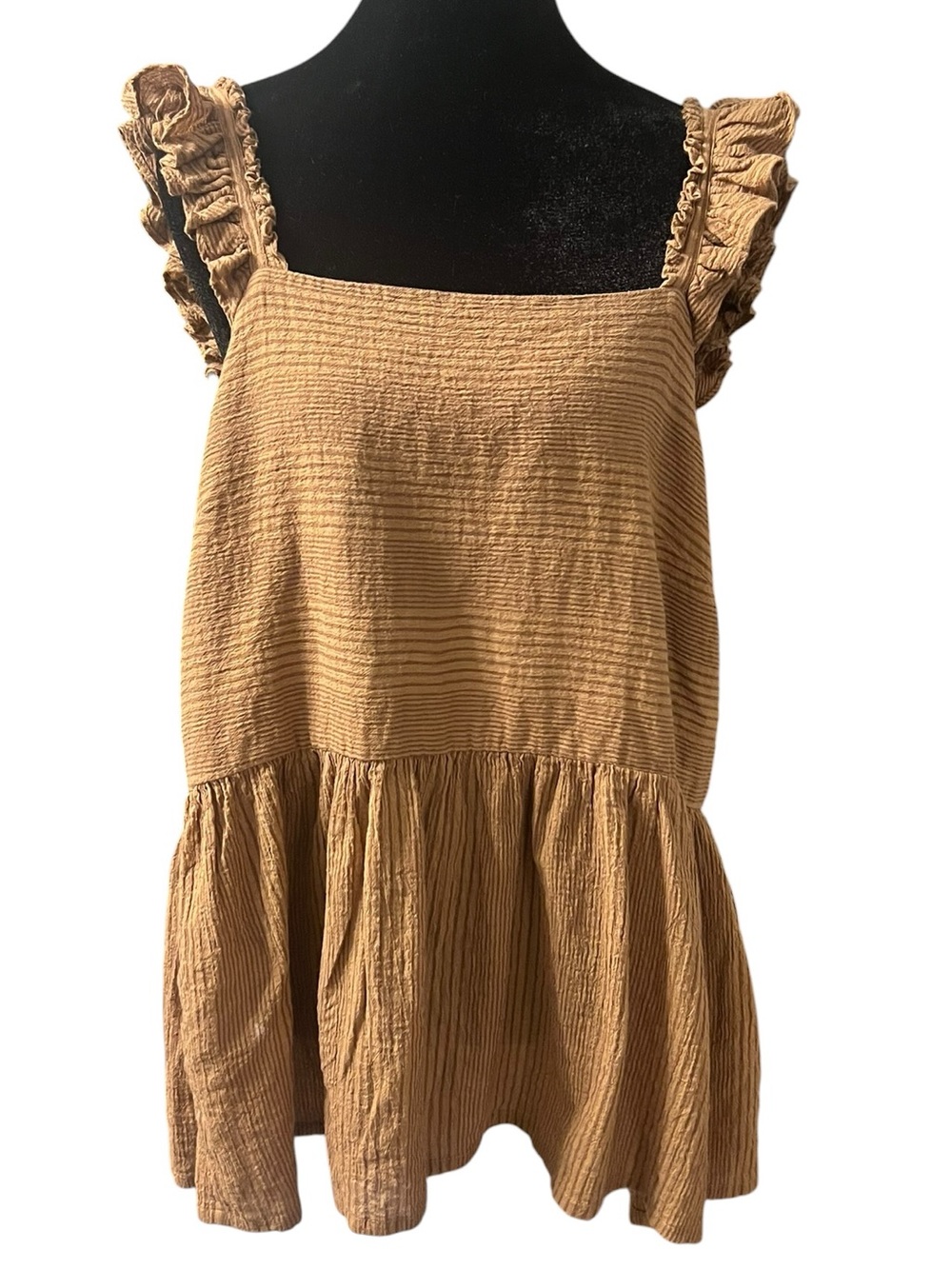 Treasure & Bond Brown Striped Ruffle Tank Top L
